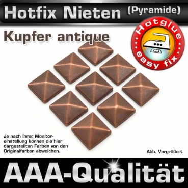 Metall-Nieten Hotfix (Pyramide), 7 mm, Kupfer antique, Aufbügeln
