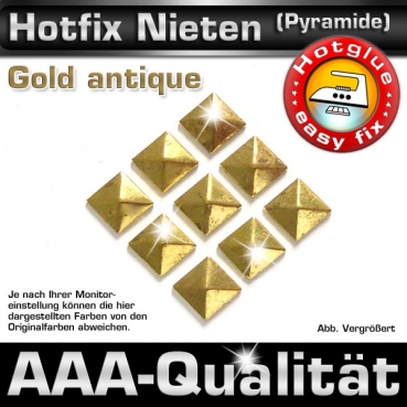 Metall-Nieten Hotfix (Pyramide), 7 mm, Gold antique, Aufbügeln