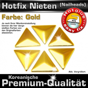 ShineStone Metall-Nieten Hotfix (Nailhead Dreieck), 10 mm Gold glänzend, in Premium-Qualität zum Aufbügeln
