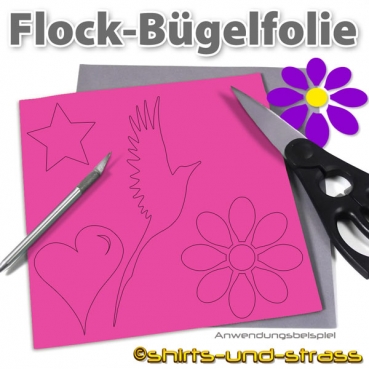 Flockfolie, Bügelfolie als Bogenware 20 x 25 cm, Farbe Magenta