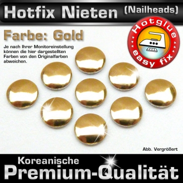ShineStone Metall-Nieten Hotfix (Nailhead), 4 mm Gold glänzend, in Premium-Qualität zum Aufbügeln