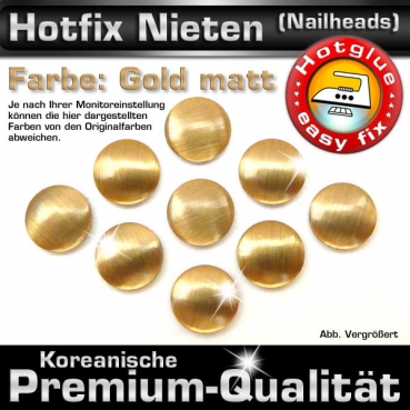 ShineStone Metall-Nieten Hotfix (Nailhead), 7 mm Gold matt, in Premium-Qualität zum Aufbügeln