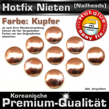 ShineStone Metall-Nieten Hotfix (Nailhead), 7 mm Kupfer glänzend, in Premium-Qualität zum Aufbügeln