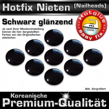 ShineStone Metall-Nieten Hotfix (Nailhead), 7 mm Schwarz glänzend, in Premium-Qualität zum Aufbügeln
