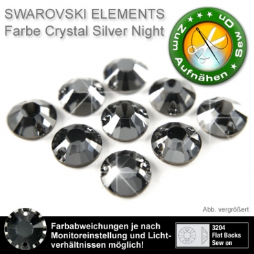 Swarovski 3204 Crystal Silver Night 8mm zum Aufnähen