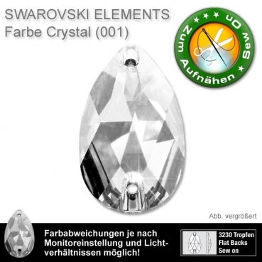 Swarovski® Kristalle 3230 Sew On, 12x7mm Crystal (Strass-Steine zum Aufnähen)