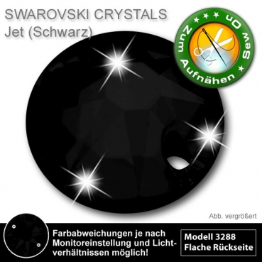 Swarovski® Kristalle 3288 XIRIUS Sew On, 8 mm Jet (Strass Steine Schwarz)