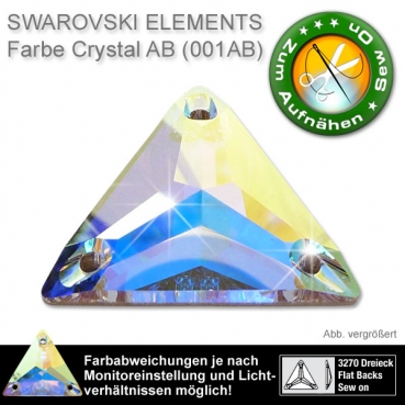Swarovski® Kristalle 3270 Dreieck, 16 mm Crystal AB (Strass Steine zum Aufnähen)