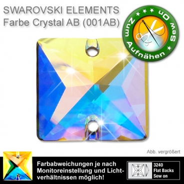 Swarovski® Kristalle 3240 Quadrat, 22 mm Crystal AB (Strass Steine zum Aufnähen)