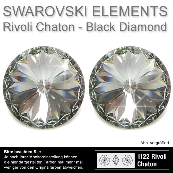 Swarovski® Kristalle Rivoli Chaton 1122, 14 mm Black Diamond