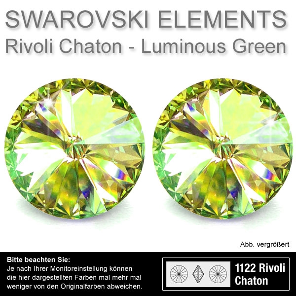 Swarovski® Kristalle Rivoli Chaton 1122, 12 mm Crystal Luminous Green