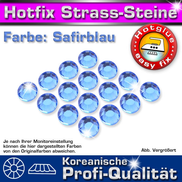 ShineStone 2cut Hotfix Strass-Steine SS16 Safirblau (Sapphire) - Profi-Qualität