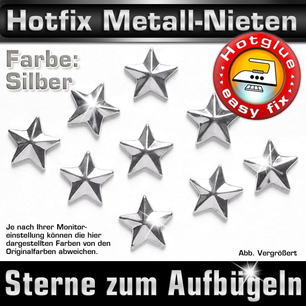 Metall-Nieten Hotfix (Stern), 13 mm, Silber, zum Aufbügeln
