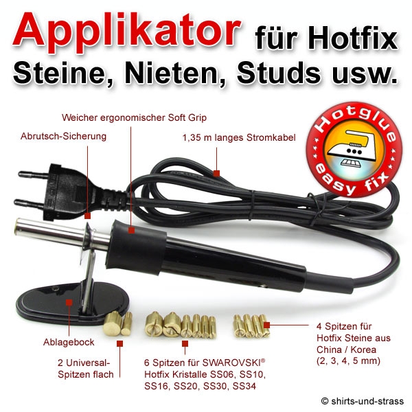 Set Hotfix-Applikator inkl. 12 Spitzen + 3000 Strasssteine + Edelstahlpinzette