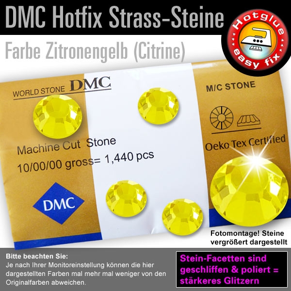 DMC Hotfix Strass-Steine SS20 Farbe Zitronengelb (Citrine)