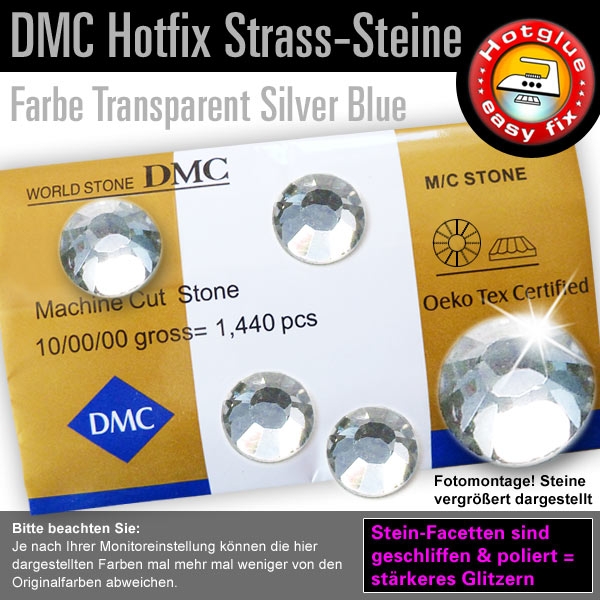 DMC Hotfix Strass-Steine SS10 Farbe Transparent Silberblau