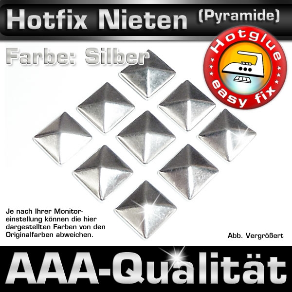 Metall-Nieten Hotfix (Pyramide), 7 mm, Silber, zum Aufbügeln