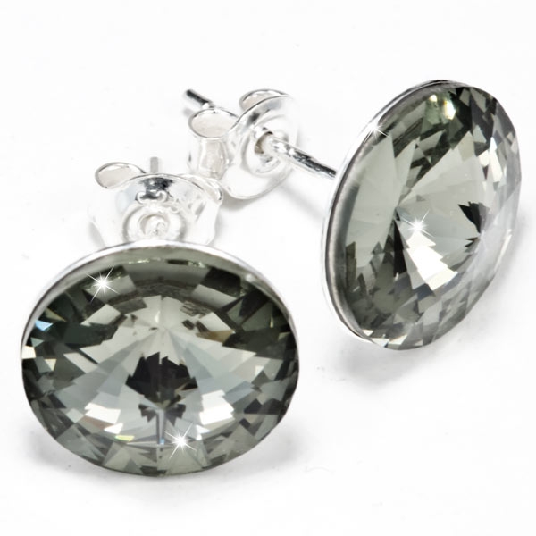 Sterling Silber Ohrstecker gefertigt mit Swarovski® Rivoli Kristallen Black Diamond