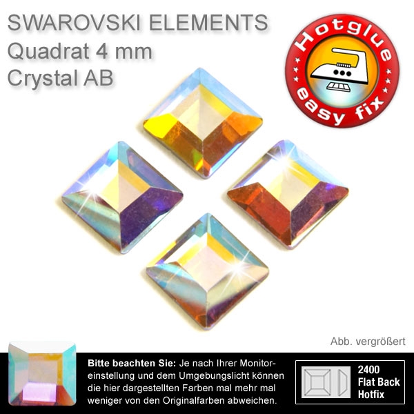 SWAROVSKI ELEMENTS 2400 Quadrat Hotfix, 4 mm Crystal AB Strasssteine zum Aufbügeln