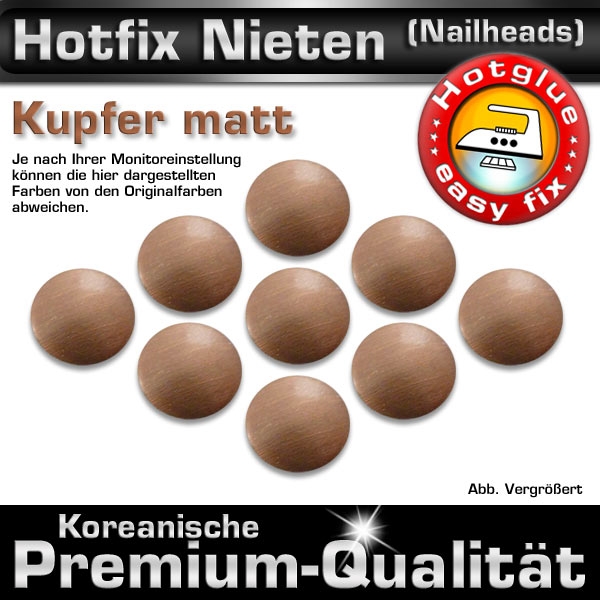 ShineStone Metall-Nieten Hotfix (Nailhead), 7 mm Kupfer matt, in Premium-Qualität zum Aufbügeln