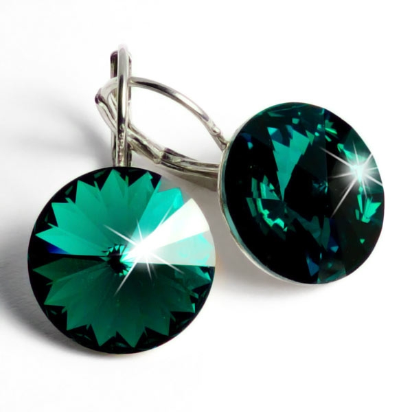 Ohrhänger gefertigt mit SWAROVSKI Rivoli Kristallen 14mm Emerald