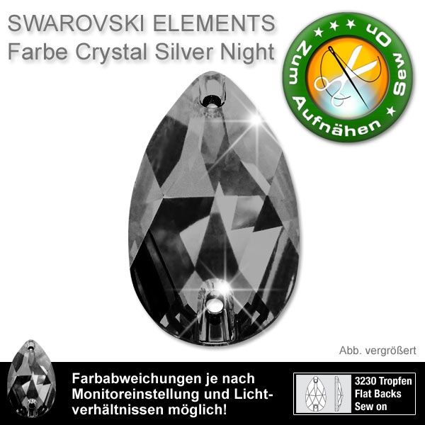 Swarovski 3230 12x7mm Crystal Silver Night Strass Steine zum Aufnähen