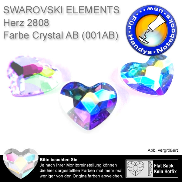 SWAROVSKI ELEMENTS 2808 Herz, 6mm Crystal AB - Strasssteine zum Aufkleben