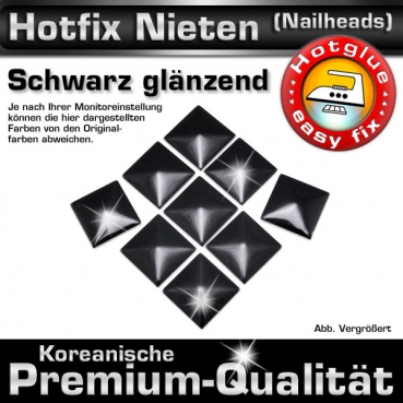 ShineStone Metall-Nieten Hotfix (Nailhead Quadrat), 10 mm Schwarz glänzend, in Premium-Qualität zum Aufbügeln