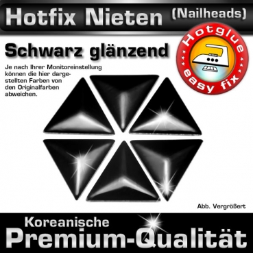 ShineStone Metall-Nieten Hotfix (Nailhead Dreieck), 8 mm Schwarz glänzend, in Premium-Qualität zum Aufbügeln