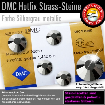 DMC Hotfix Strass-Steine SS20, Silbergrau metallic