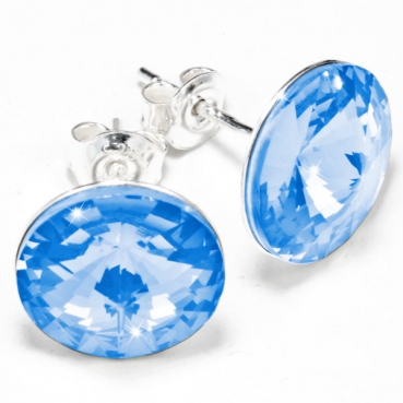Sterling Silber Ohrstecker gefertigt mit Swarovski® Rivoli Kristallen Light Sapphire