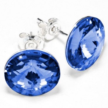 Sterling Silber Ohrstecker gefertigt mit Swarovski® Rivoli Kristallen Sapphire
