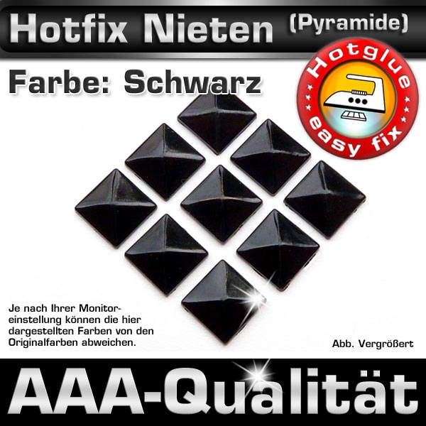 Metall-Nieten Hotfix (Pyramide), 7 mm, Schwarz, zum Aufbügeln