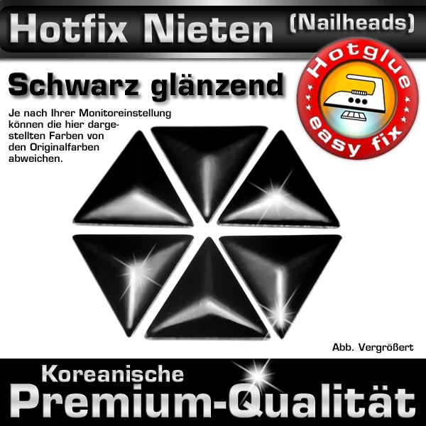 ShineStone Metall-Nieten Hotfix (Nailhead Dreieck), 8 mm Schwarz glänzend, in Premium-Qualität zum Aufbügeln