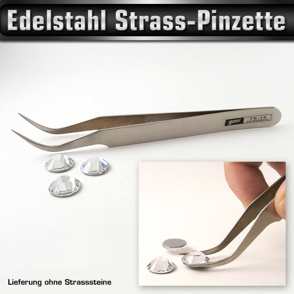Strass-Pinzette aus Edelstahl, gebogen, Länge 12 cm