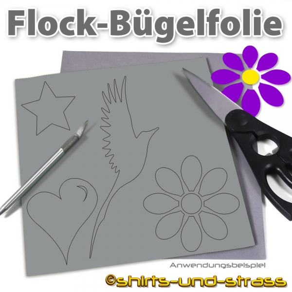 Flockfolie, Bügelfolie als Bogenware 20 x 25 cm, Farbe Grau