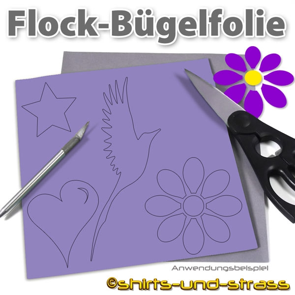 Flockfolie, Bügelfolie als Bogenware 20 x 25 cm, Farbe Lila