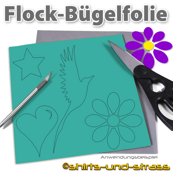 Flockfolie, Bügelfolie als Bogenware 20 x 25 cm, Türkis