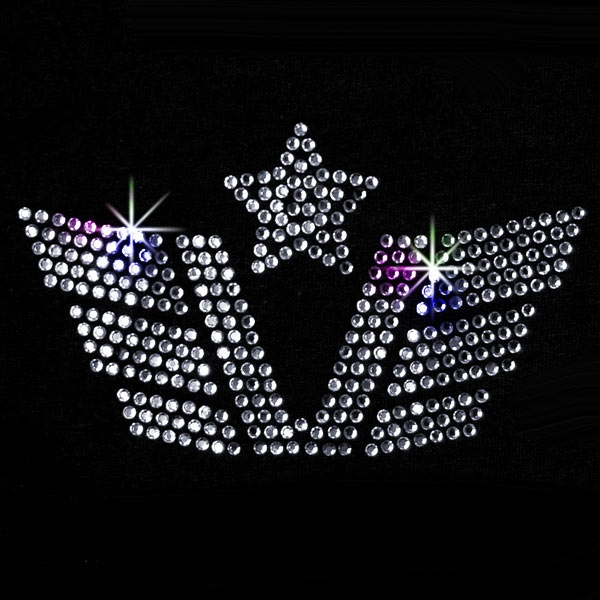 Strass Bügelmotiv "Victory-V mit Stern und Flügeln"