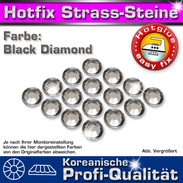 ShineStone 2cut Hotfix Strass-Steine SS16 Grau (Black Diamond) - Profi-Qualität