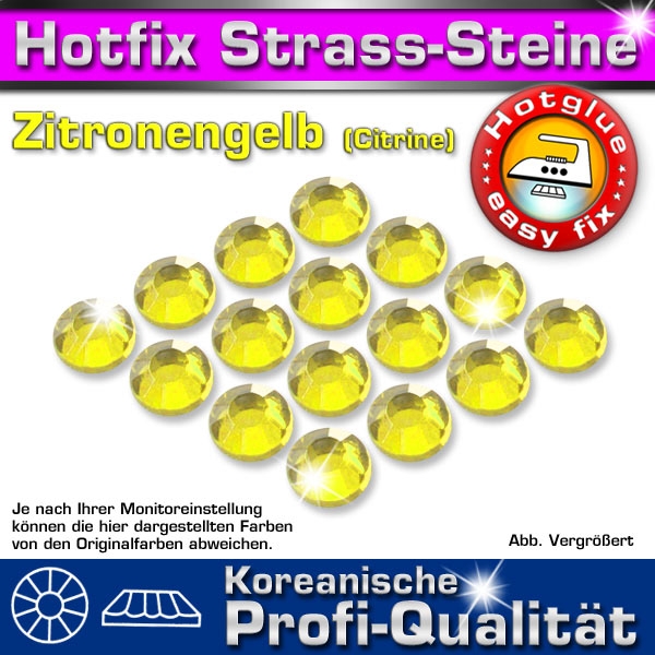 ShineStone 2cut Hotfix Strass-Steine SS16 Zitronengelb (Citrine) - Profi-Qualität