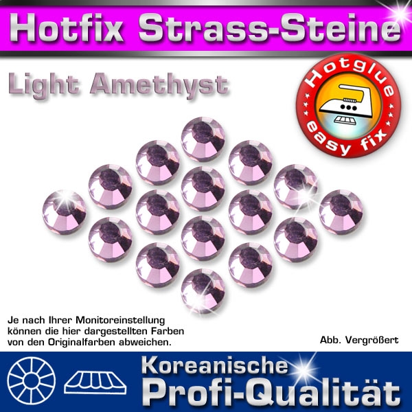ShineStone 2cut Hotfix Strass-Steine SS16 Helles Amethyst (Light Amethyst) - Profi-Qualität