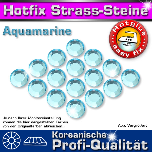 ShineStone 2cut Hotfix Strass-Steine SS16 Hellblau (Aquamarine) - Profi-Qualität