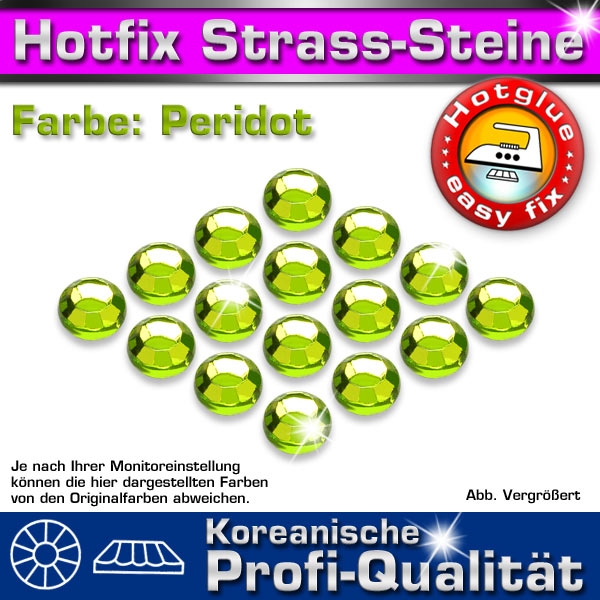 ShineStone 2cut Hotfix Strass-Steine SS16 Hellgrün (Peridot) - Profi-Qualität