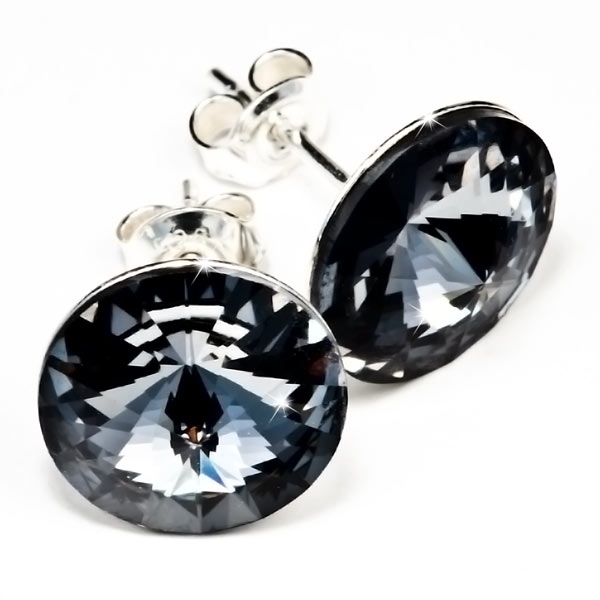 1 Paar 925er Sterling Silber Ohrstecker gefertigt mit Swarovski® Rivoli Kristallen - 12 mm Crystal Silver Night