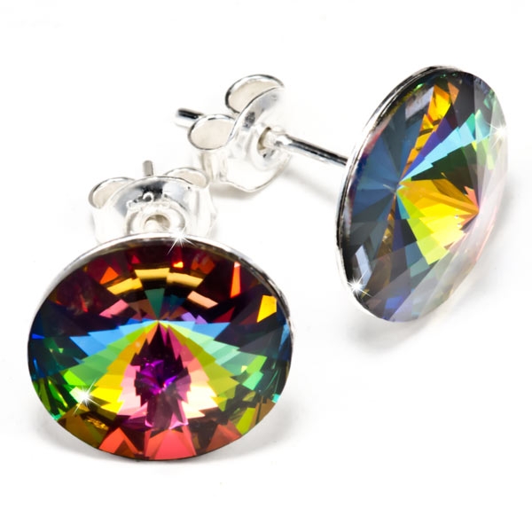 1 Paar 925er Sterling Silber Ohrstecker gefertigt mit Swarovski® Rivoli Kristallen - 12 mm Crystal Vitrail Medium