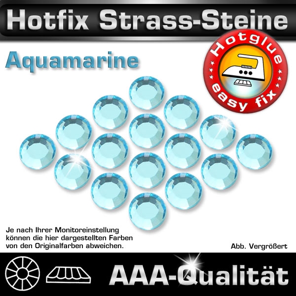Hotfix Strass-Steine, SS16, Hellblau (Aquamarine), in AAA-Qualität