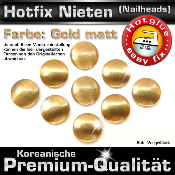 ShineStone Metall-Nieten Hotfix (Nailhead), 2 mm Gold matt, in Premium-Qualität zum Aufbügeln