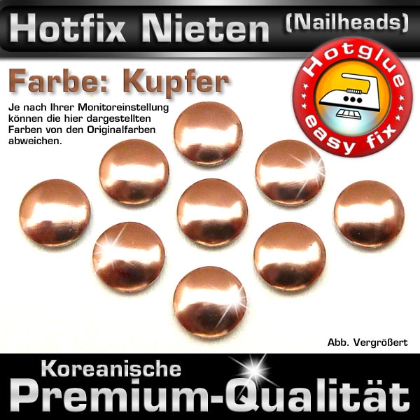 ShineStone Metall-Nieten Hotfix (Nailhead), 10 mm Kupfer glänzend, in Premium-Qualität zum Aufbügeln