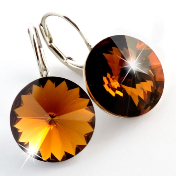 Ohrhänger gefertigt mit SWAROVSKI Rivoli Kristallen 12mm Smoked Topaz